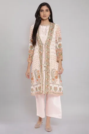 Light Pink Floral Printed Jacket & Inner Set