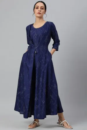 Dark Blue Mock Layer Kimono Jumpsuit With Shell