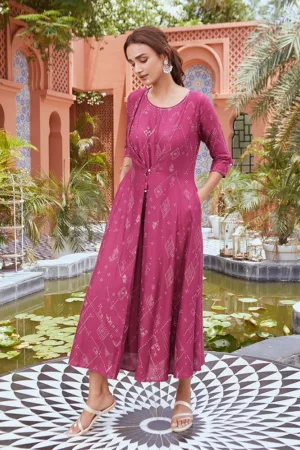 Wine Mock Layer Kimono Jumpsuit With Shell
