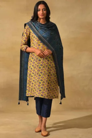 Indigo Ajrakh Printed Drape
