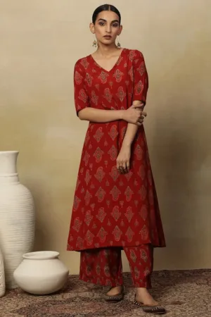Red Paisley Print A-Line Kurta