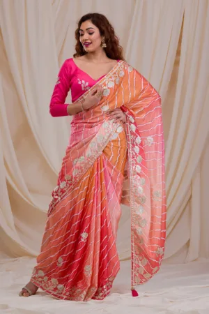 Red Printed Semi Crepe Saree