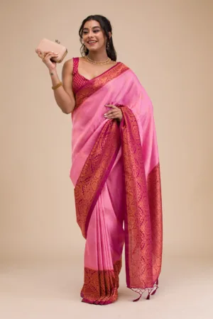 Pink Zariwork Soft Silk Saree