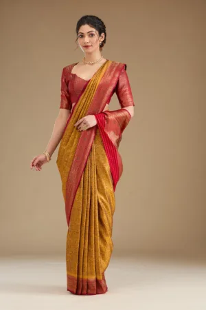 Mustard Zariwork Art Silk Saree