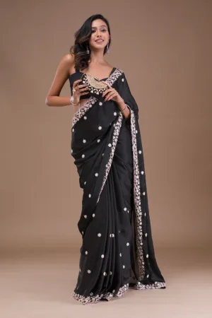 Black Gotapatti Satin Saree