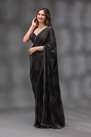 Black Swarovski Crepe Saree