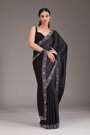 Black Swarovski Satin Saree