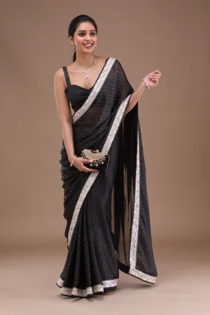 Black Zariwork Semi Crepe Saree