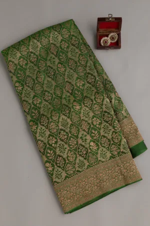 Bottle Green Zariwork Pure Silk Saree