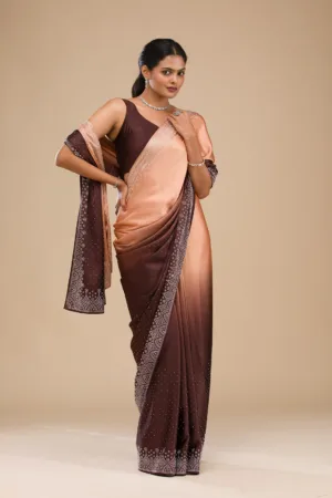 Brown Zariwork Georgette Saree