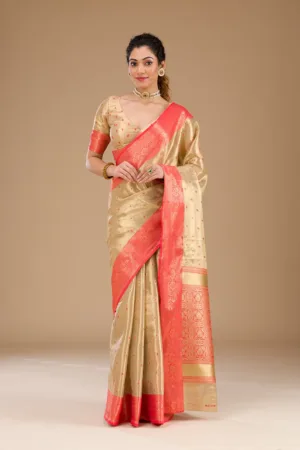 Cream Zariwork Tissue Saree