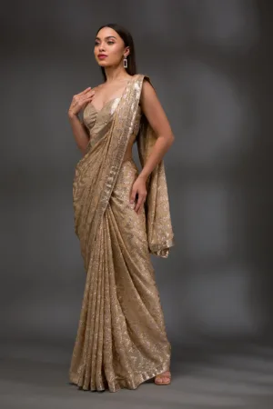 Gold Sequins Georgette Saree