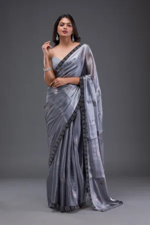 Grey Stonework Chiffon Saree