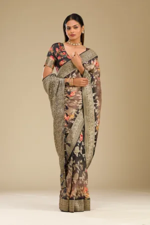 Grey Zariwork Georgette Saree