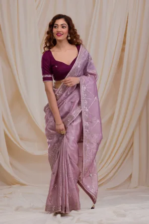 Lavender Gotapatti Tissue Saree