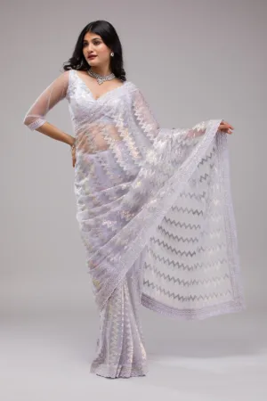 Lavender Sequins Net Saree