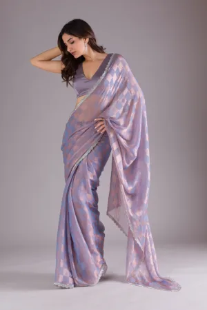Lavender Stonework Semi Crepe Saree