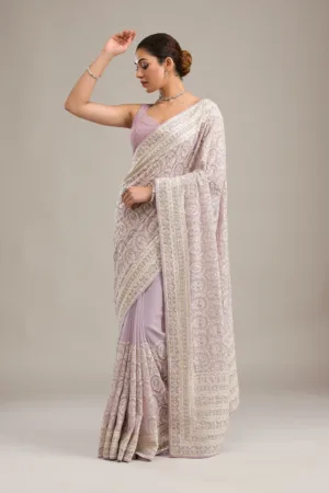 Lavender Threadwork Georgette Saree