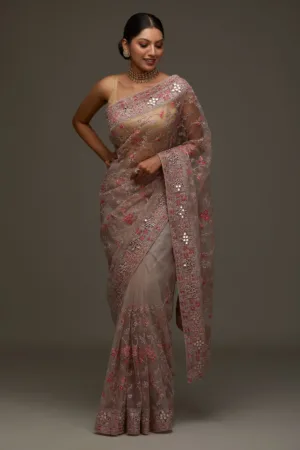 Lavender Threadwork Net Designer Saree