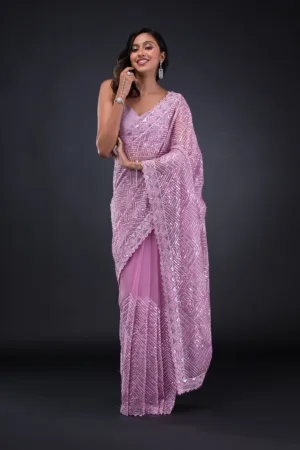 Lavender Threadwork Net Saree