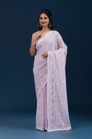 Lavender Zariwork Georgette Saree