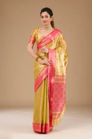 Leaf Green Zariwork Tissue Saree