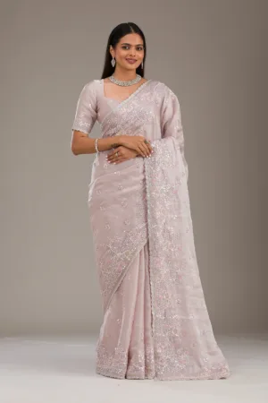 Light Grey Sequins Tissue Saree