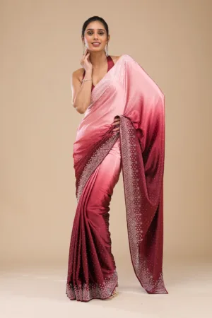 Maroon Stonework Satin Saree
