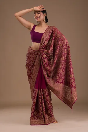 Maroon Zariwork Georgette Saree