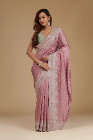Mauve Zariwork Soft Silk Saree