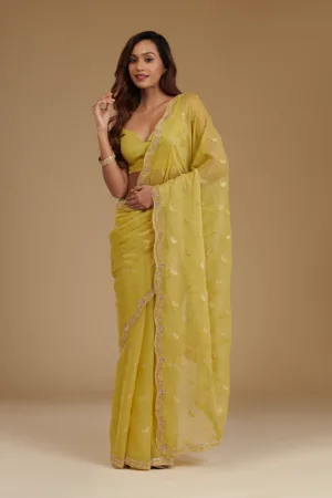 Mehendi Stonework Chiffon Saree