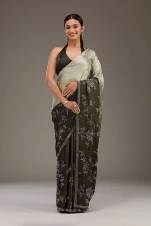 Mehendi Stonework Satin Saree