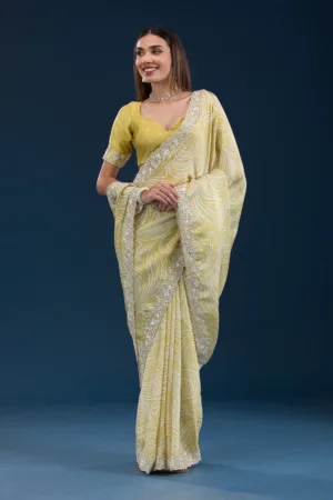 Mustard Printed Georgette Saree