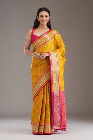 Mustard Threadwork Art Silk Saree