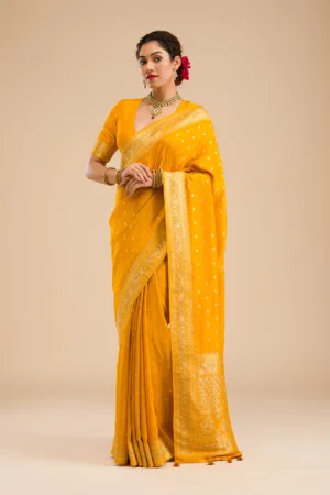 Mustard Zariwork Banarasi Silk Saree