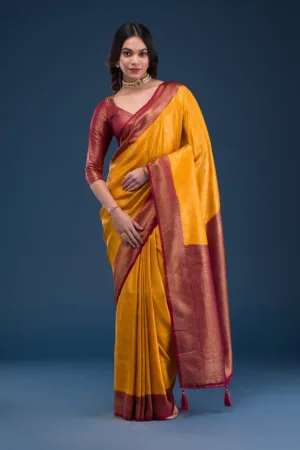 Mustard Zariwork Soft Silk Saree