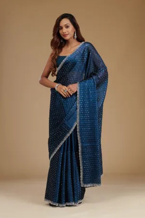 Navy Blue Stonework Georgette Saree