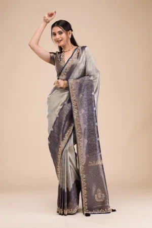 Navy Blue Stonework Soft Silk Saree