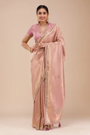 Onion Pink Mirrorwork Silk Saree