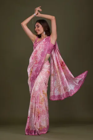 Onion Pink Printed Semi Crepe Saree
