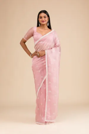 Onion Pink Zariwork Tissue Saree