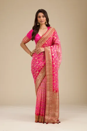 Pink Zariwork Georgette Saree