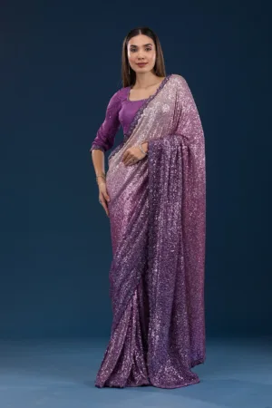 Purple Sequins Georgette Saree