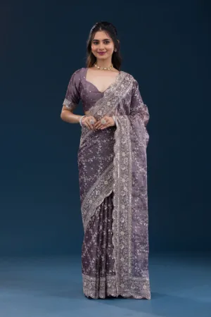 Purple Zariwork Tissue Saree