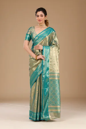 Rama Green Zariwork Tissue Saree