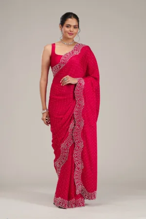 Rani Pink Swarovski Satin Saree