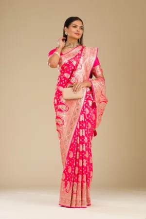 Rani Pink Zariwork Banarasi Silk Saree