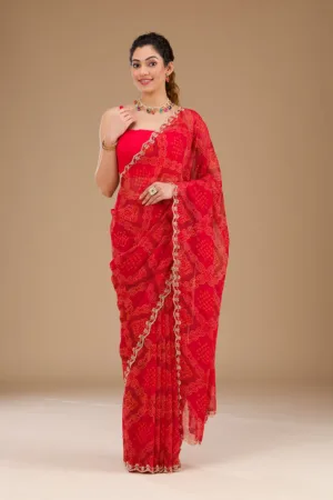 Red Printed Georgette Saree