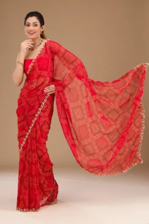 Red Printed Georgette Saree
