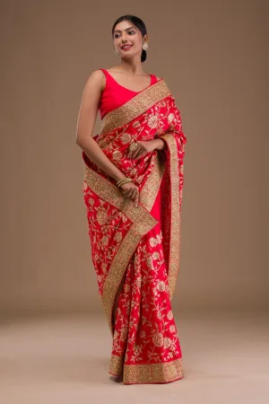 Red Zariwork Crepe Saree
